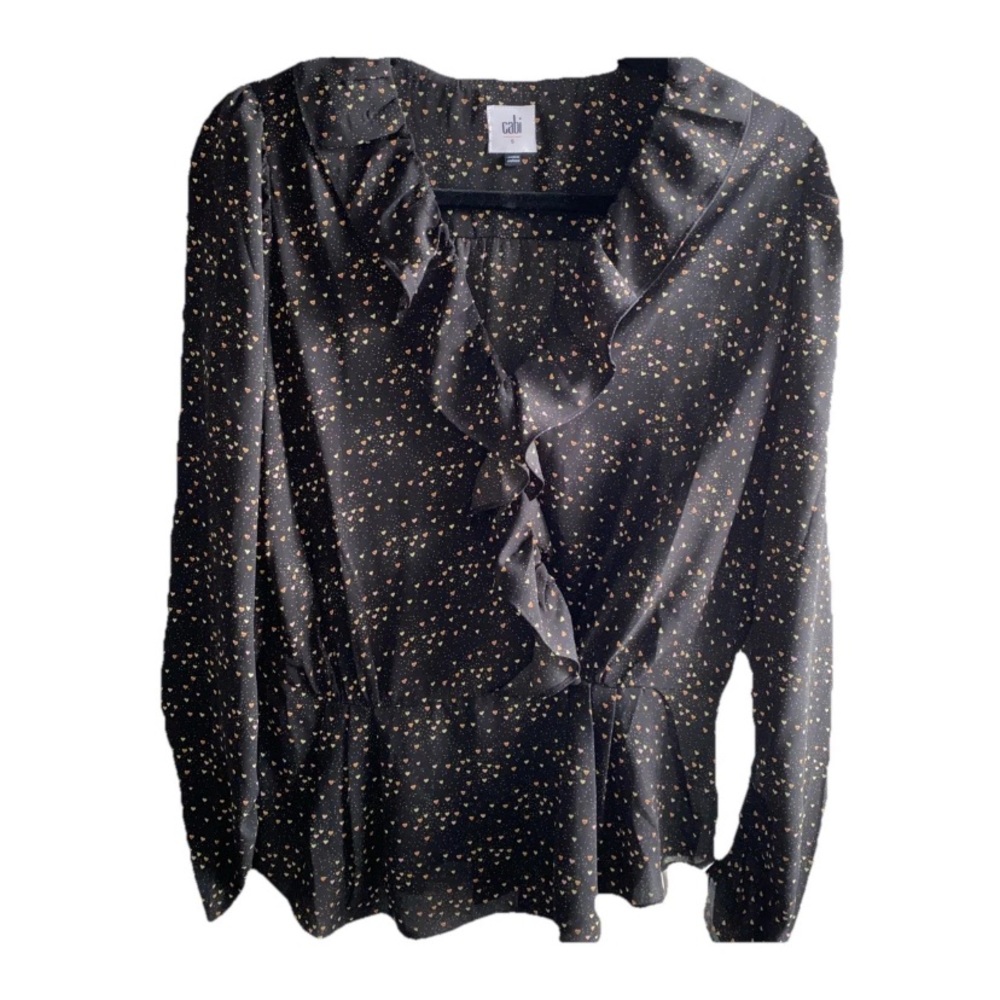 Cabi Womens Small Eros Blouse Wrap Multi Color Hearts  Ruffles Valentines‎